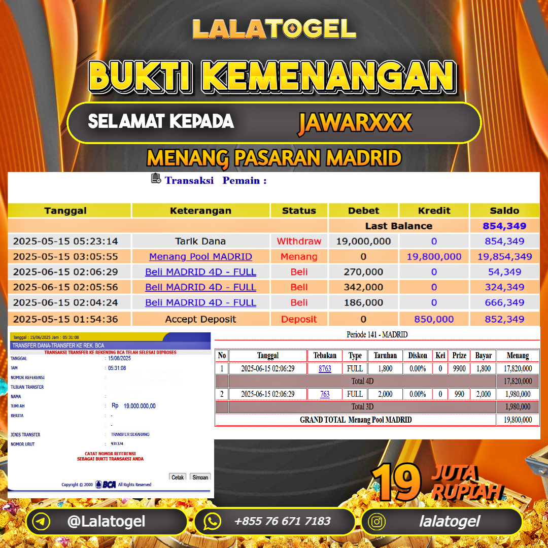 LALATOGEL JACKPOT TOGEL PASARAN MADRID Rp.19.000.000, - LUNAS USER ID : JAWARXXX