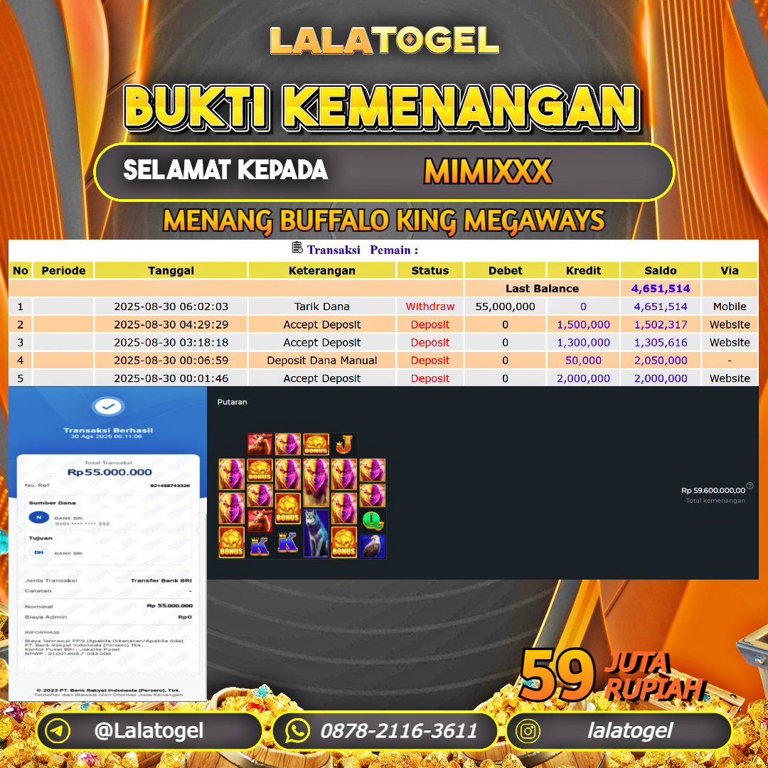LALATOGEL JACKPOT SLOT BUFFALO KING MEGAWAYS Rp.59.000.000, - LUNAS USER ID : MIMIXXX