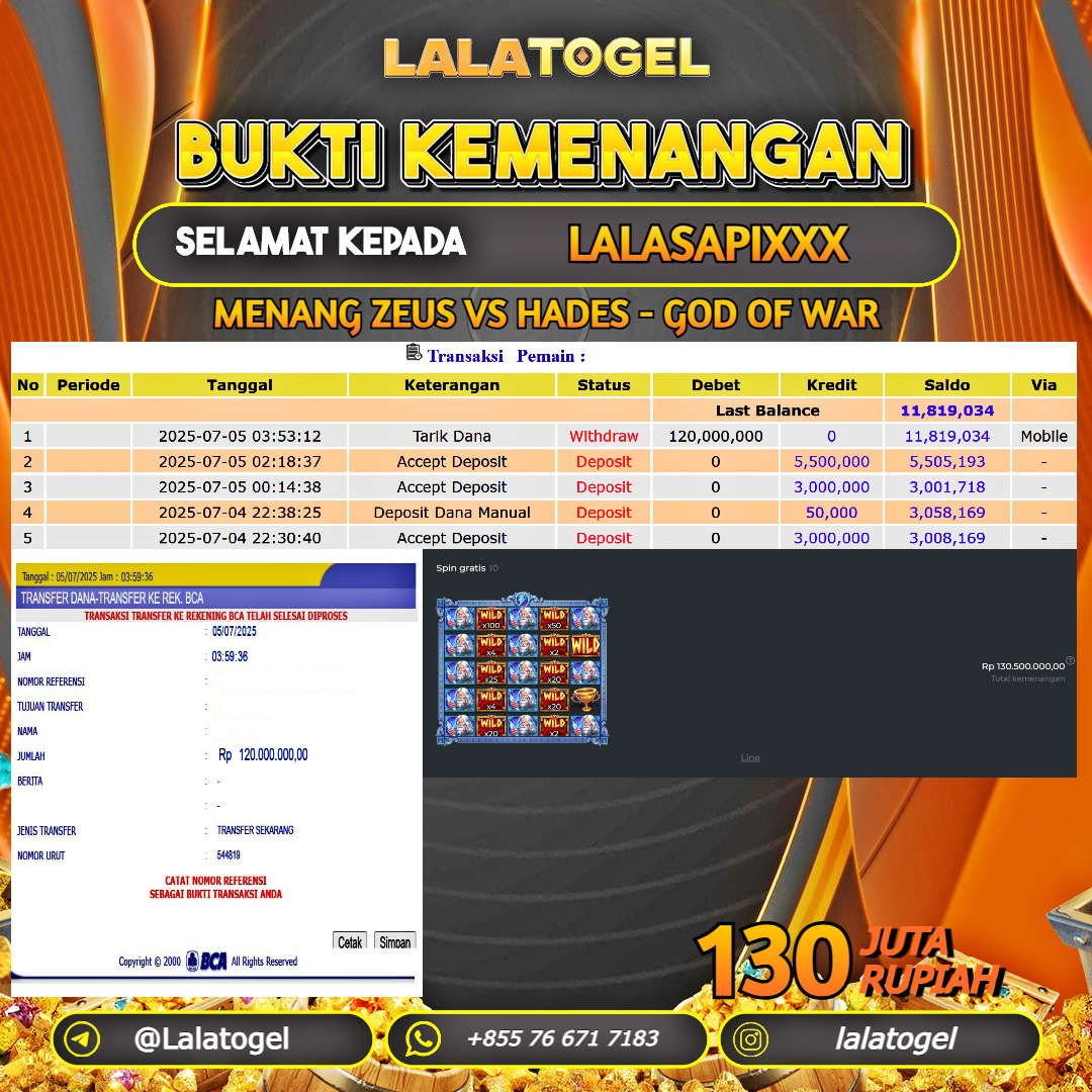 LALATOGEL JACKPOT SLOT ZEUS VS HADES - GOD OF WAR Rp.130.000.000, - LUNAS USER ID : LALASAPIXXX