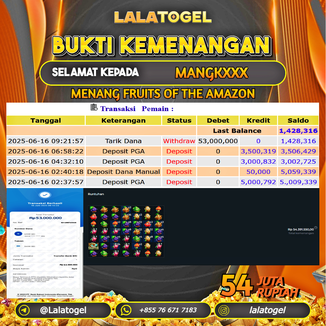 LALATOGEL JACKPOT SLOT FRUITS OF THE AMAZON Rp.54.000.000, - LUNAS USER ID : MANGKXXX