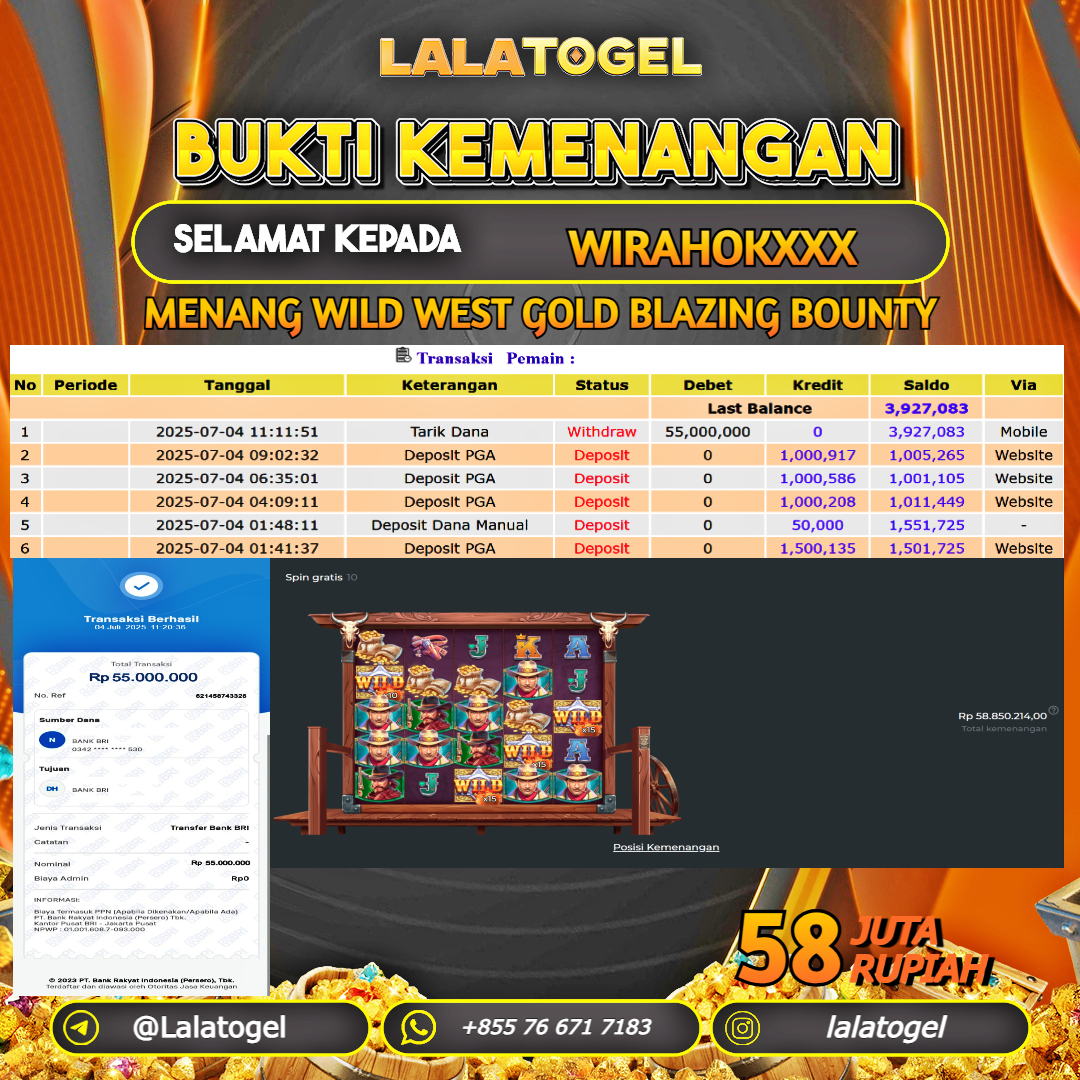 LALATOGEL JACKPOT SLOT WILD WEST GOLD BLAZING BOUNTY Rp.58.000.000, - LUNAS USER ID : WIRAHOKXXX