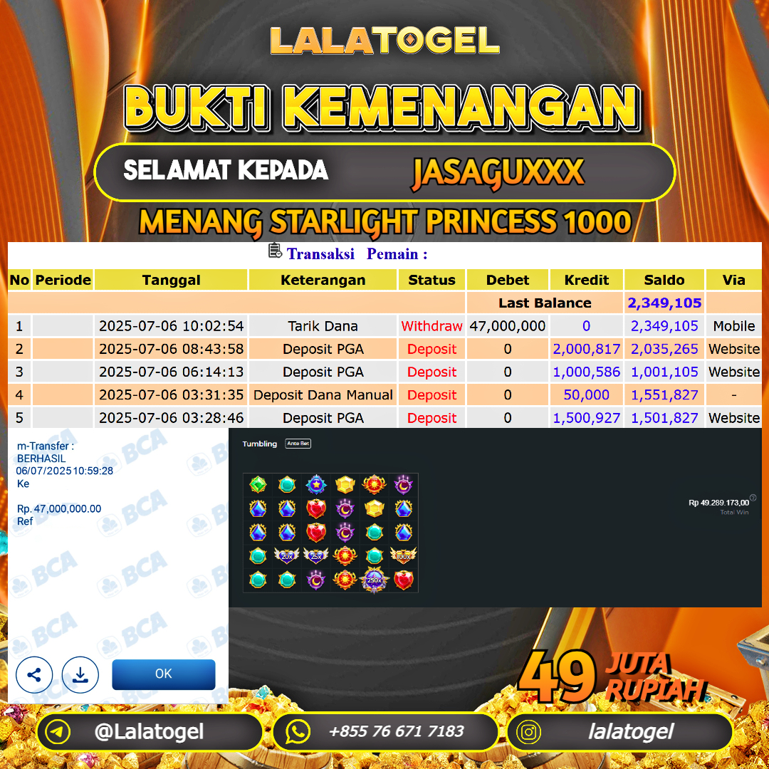 LALATOGEL JACKPOT SLOT STARLIGHT PRINCESS 1000 Rp.49.000.000, - LUNAS USER ID : JASAGUXXX