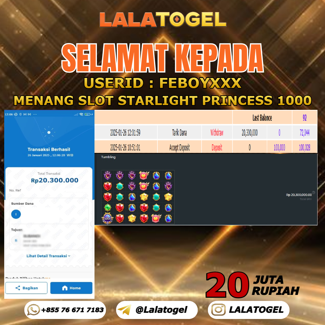 LALATOGEL JACKPOT SLOT STARLIGHT PRINCESS 1000 Rp.20.000.000,- LUNAS USER ID : FEBOYXXX