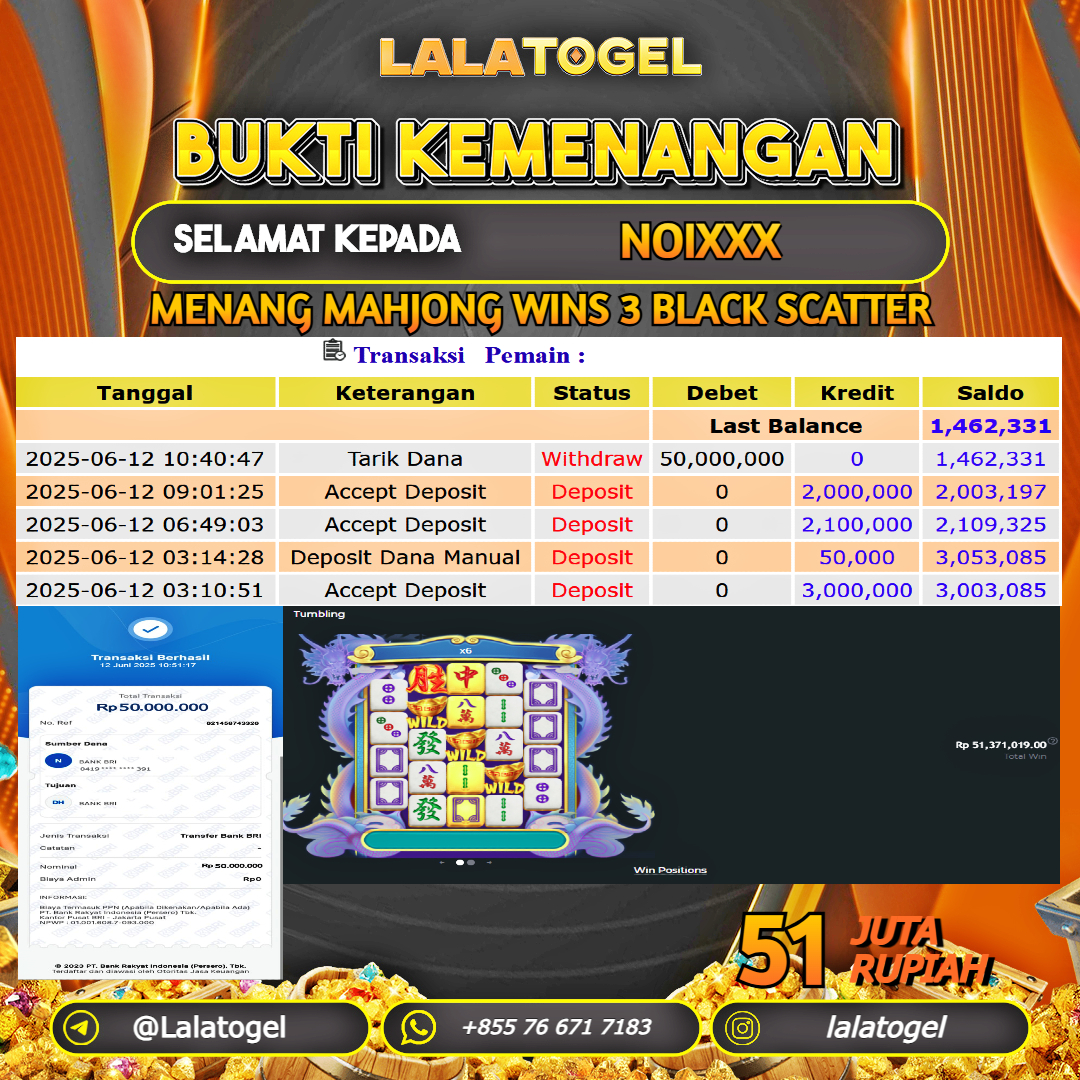 LALATOGEL JACKPOT SLOT MAHJONG WINS 3 BLACK SCATTER Rp.51.000.000, - LUNAS USER ID : NOIXXX