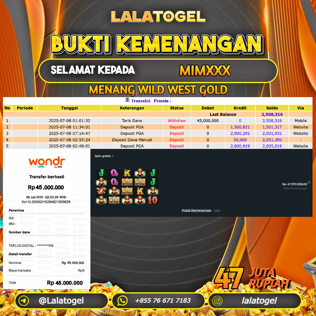 LALATOGEL JACKPOT SLOT WILD WEST GOLD Rp.47.000.000, - LUNAS USER ID : MIMXXX