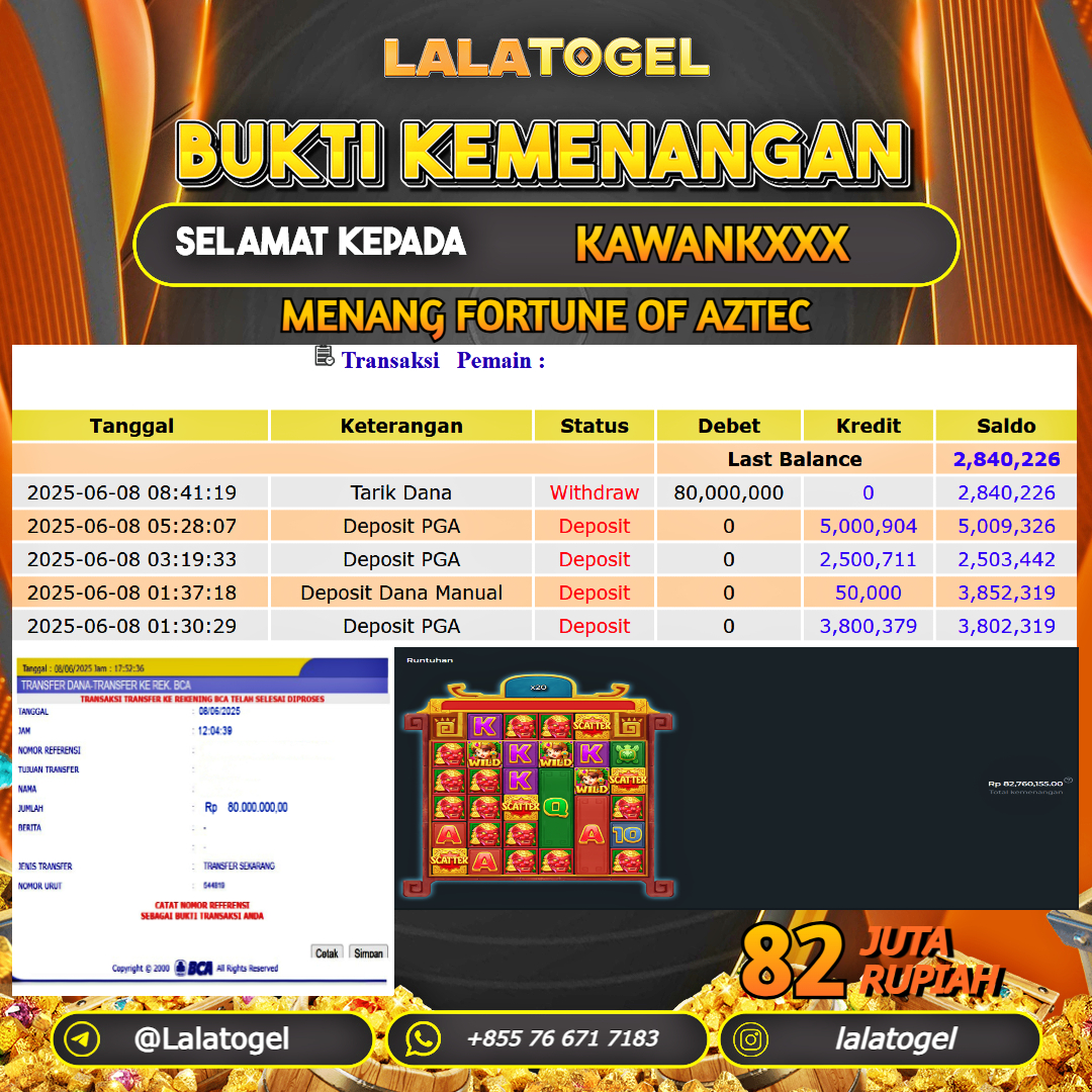 LALATOGEL JACKPOT SLOT FORTUNES OF THE AZTEC Rp.82.000.000, - LUNAS USER ID : KAWANKXXX