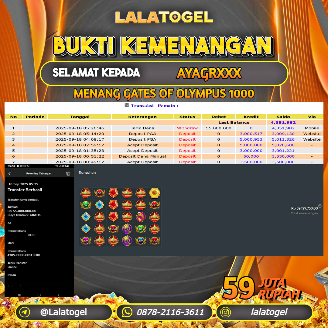 LALATOGEL JACKPOT SLOT GATES OF OLYMPUS 1000 Rp.59.000.000, - LUNAS USER  ID : AYAGRXXX 