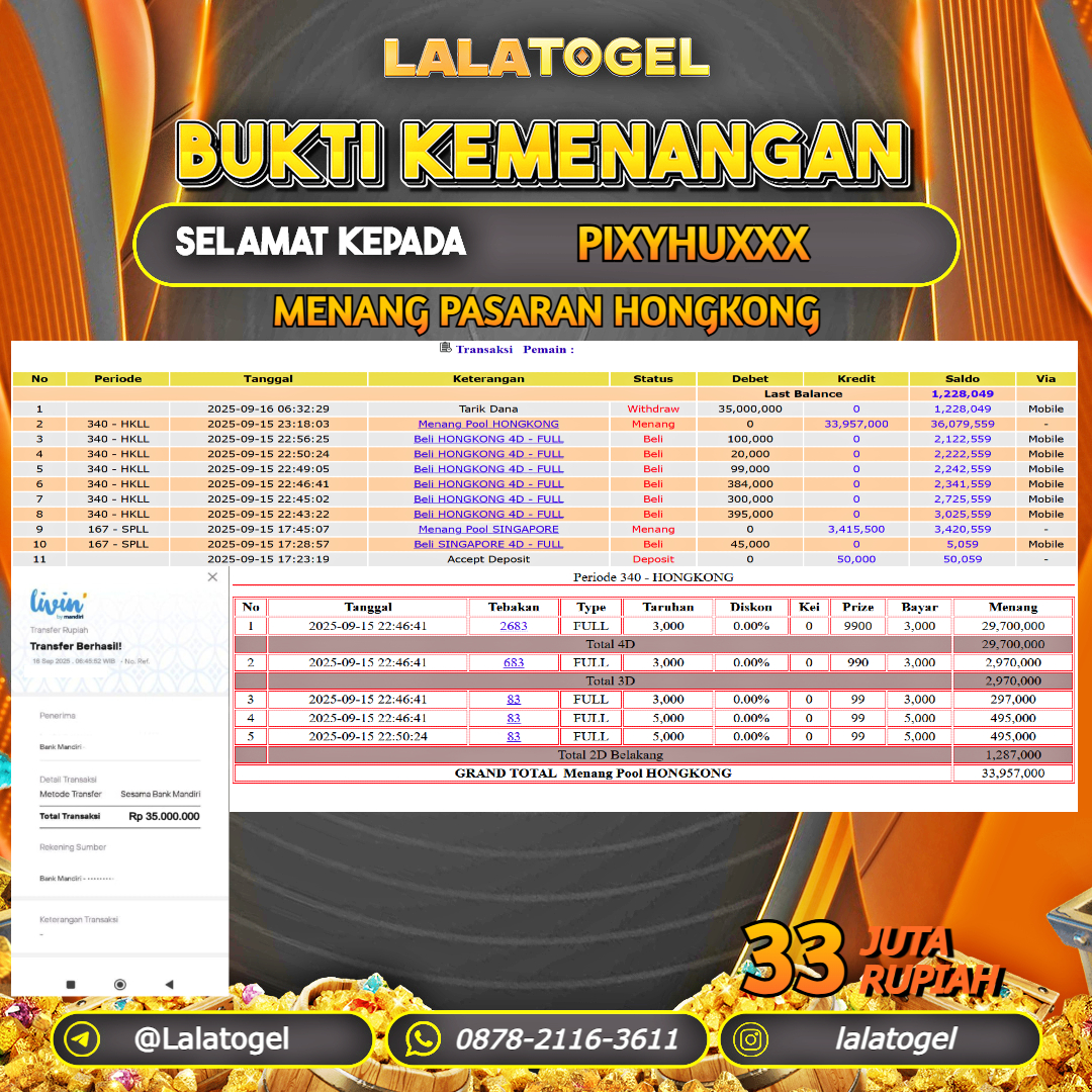 LALATOGEL JACKPOT TOGEL PASARAN HONGKONG Rp.33.000.000, - LUNAS USER ID :  PIXYHUXXX  